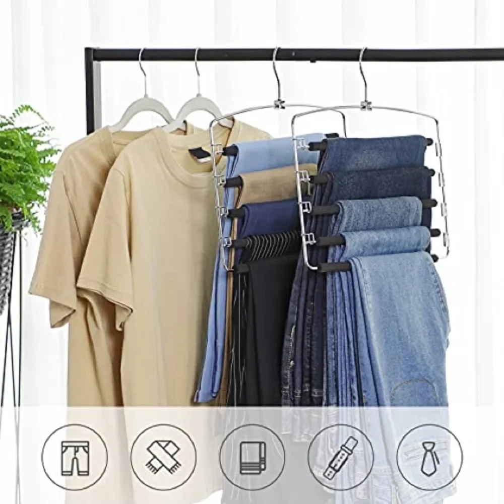 RICHARDS 2 Grey 4 Tier Closet & Storage Clothes Hanger Space Saving w Swing Arms
